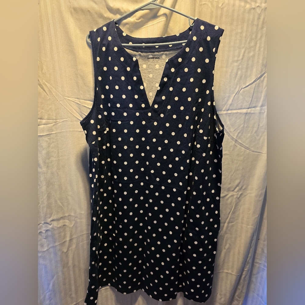 Lands End NWOT!!!Navy Polka Dot Sleeveless Dress